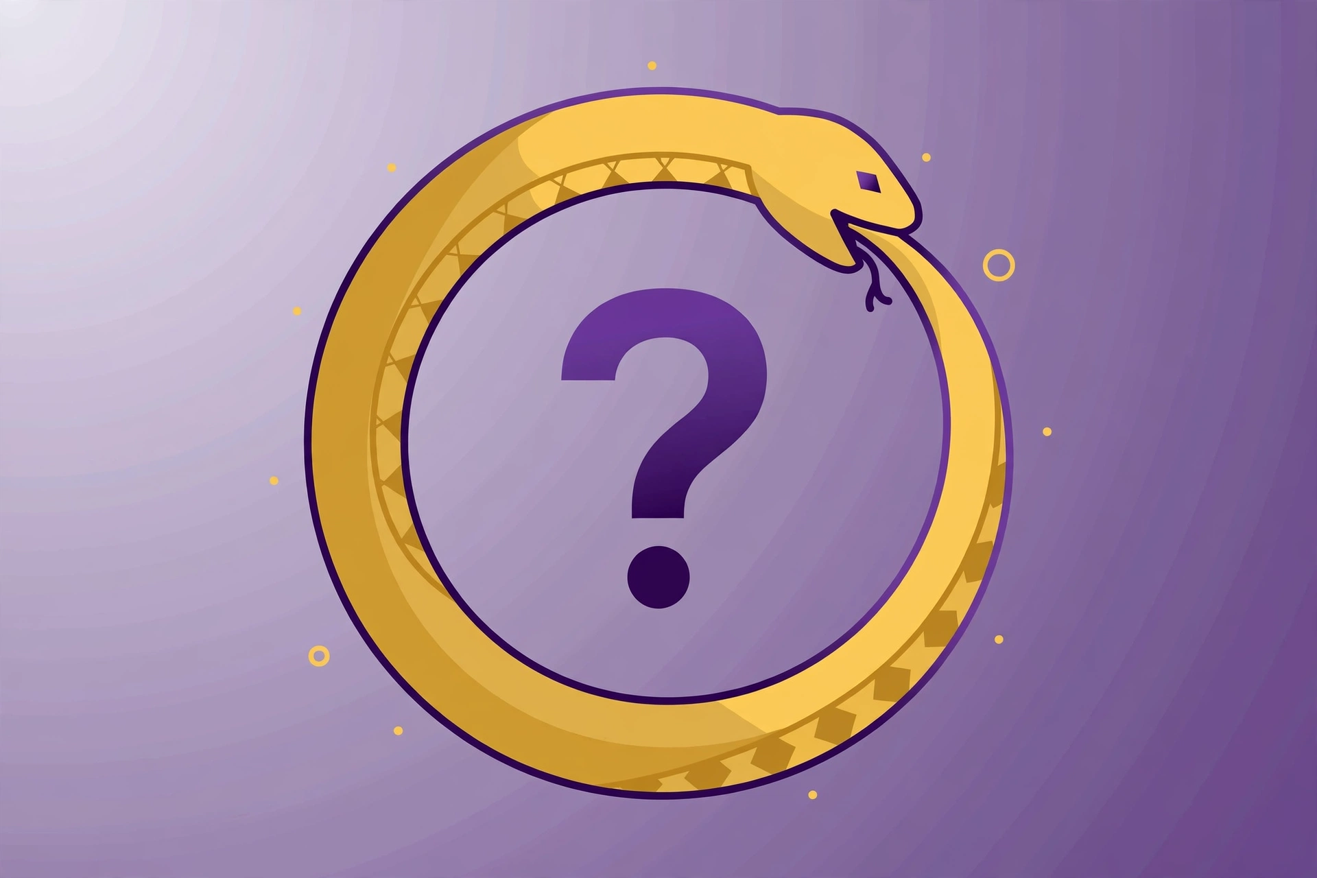 Illustration of an argument looping in a circle like a snake eating its own tail, visualizing the phrase begs the question